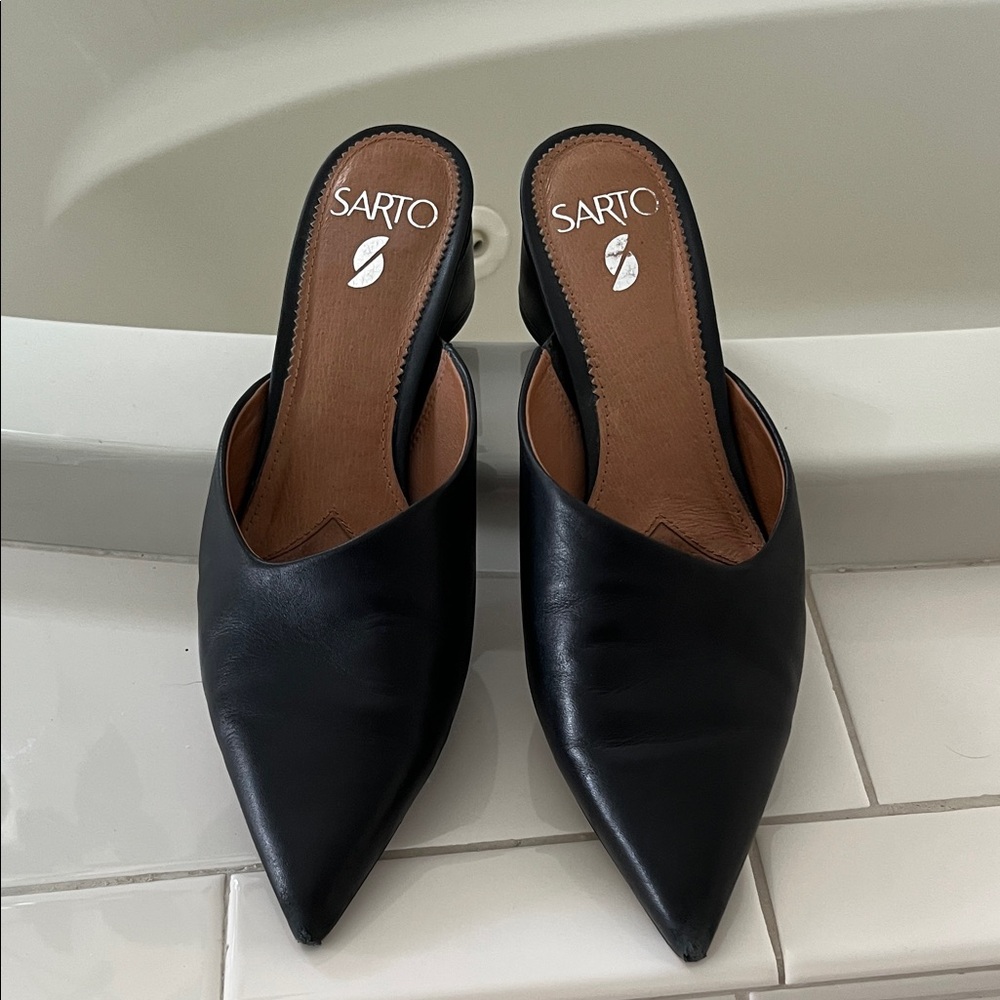 SARTO By Franco Sarto Black Leather Mules